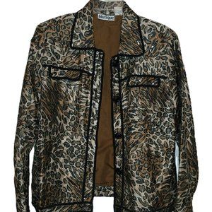 Vintage Blutique 100% Silk Leopard Print Lined Embellished Jacket Size L
